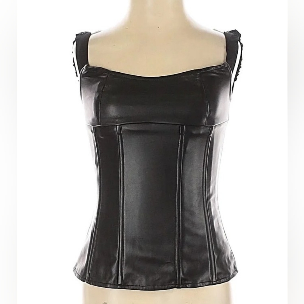 WeWoreWhat Black Faux Leather Corset Top